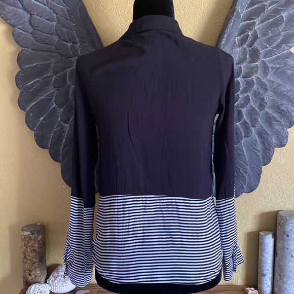 Splendid Black And White Striped V-neck Shirt Top Blouse - Picture 7 of 9